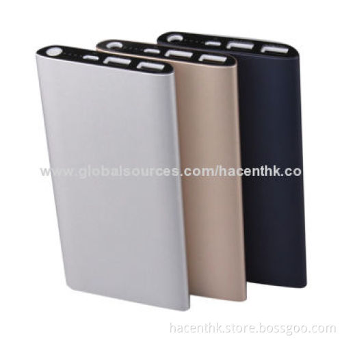 Slim Design Mobile Power Bank, 10,000mAh with Dual-USB and Aluminum Case, LED Light